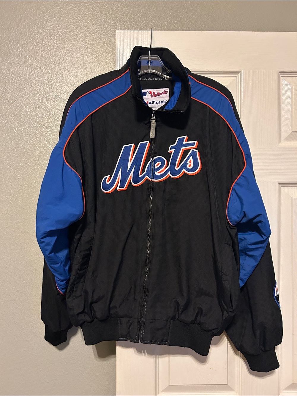 Vintage Majestic New York Mets MLB Full Zip Jacket Large Black/Blue Orange Trim